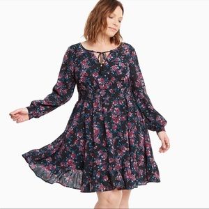 Torrid Long Sleeve Floral Dress - Black and Pink